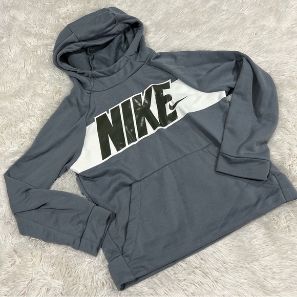 Nike Hoodie Youth Small Logo Pocket Gray Long Sleeves Medium - Picture 1 of 9